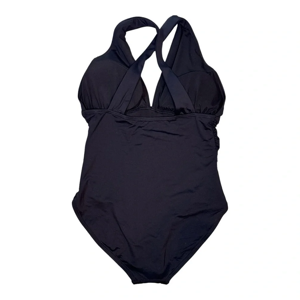 Michael Kors High Neck Shirred One-Piece Swimsuit in Black NWT